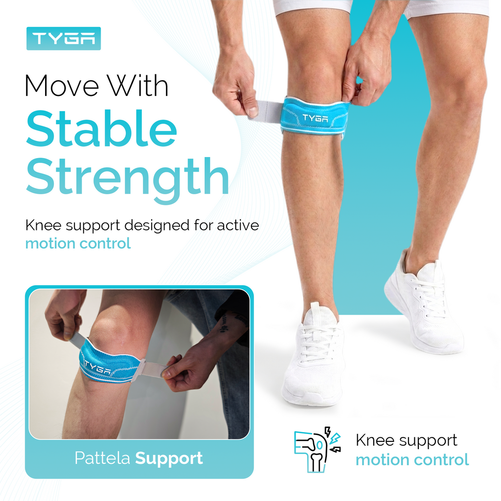 Knee Strap with Silicone Support Pad, Adjustable Patella Support, Blue, 1 Pair