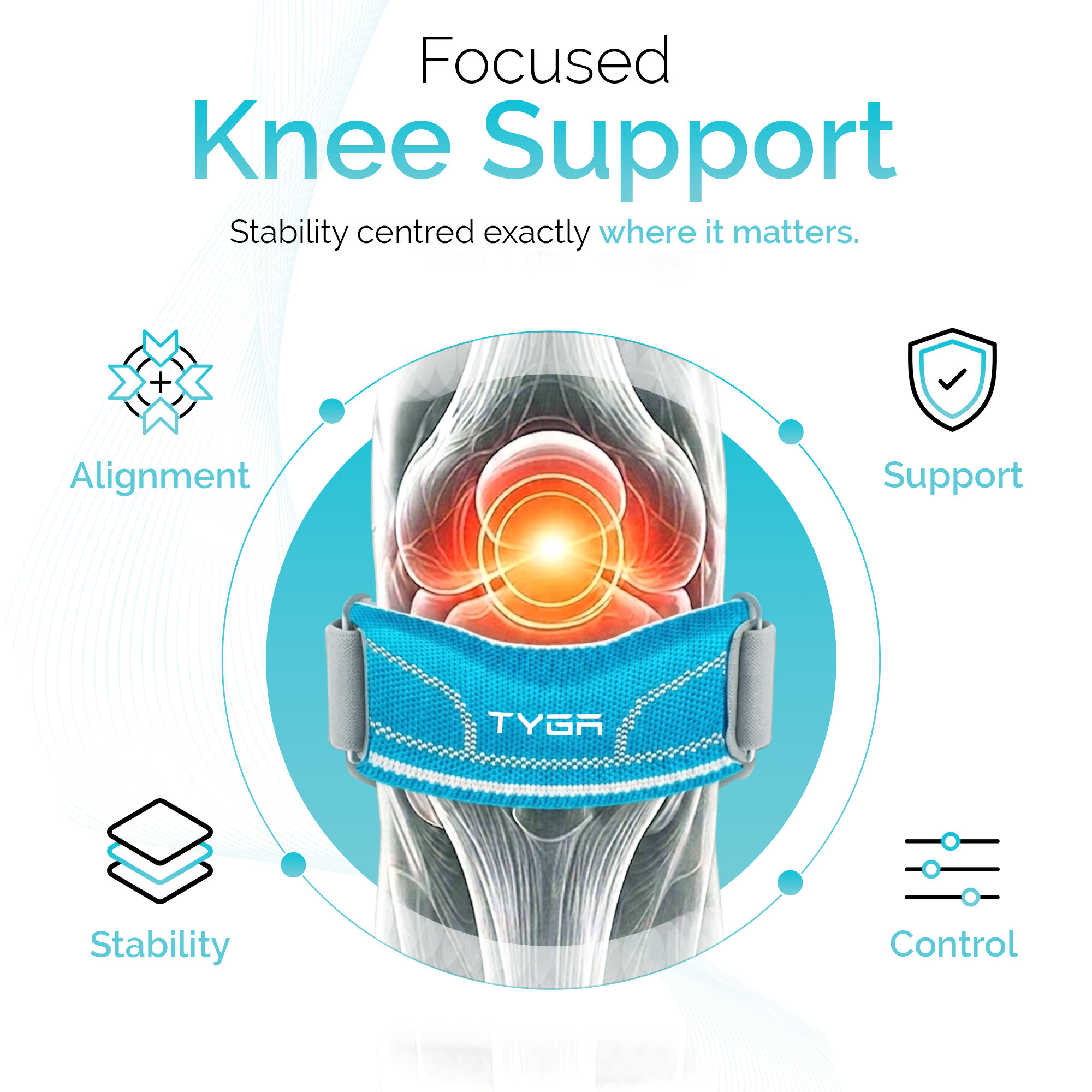 Knee Strap with Silicone Support Pad, Adjustable Patella Support, Blue, 1 Pair