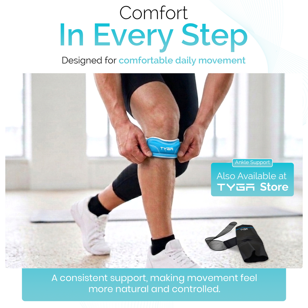 Knee Strap with Silicone Support Pad, Adjustable Patella Support, Blue, 1 Pair