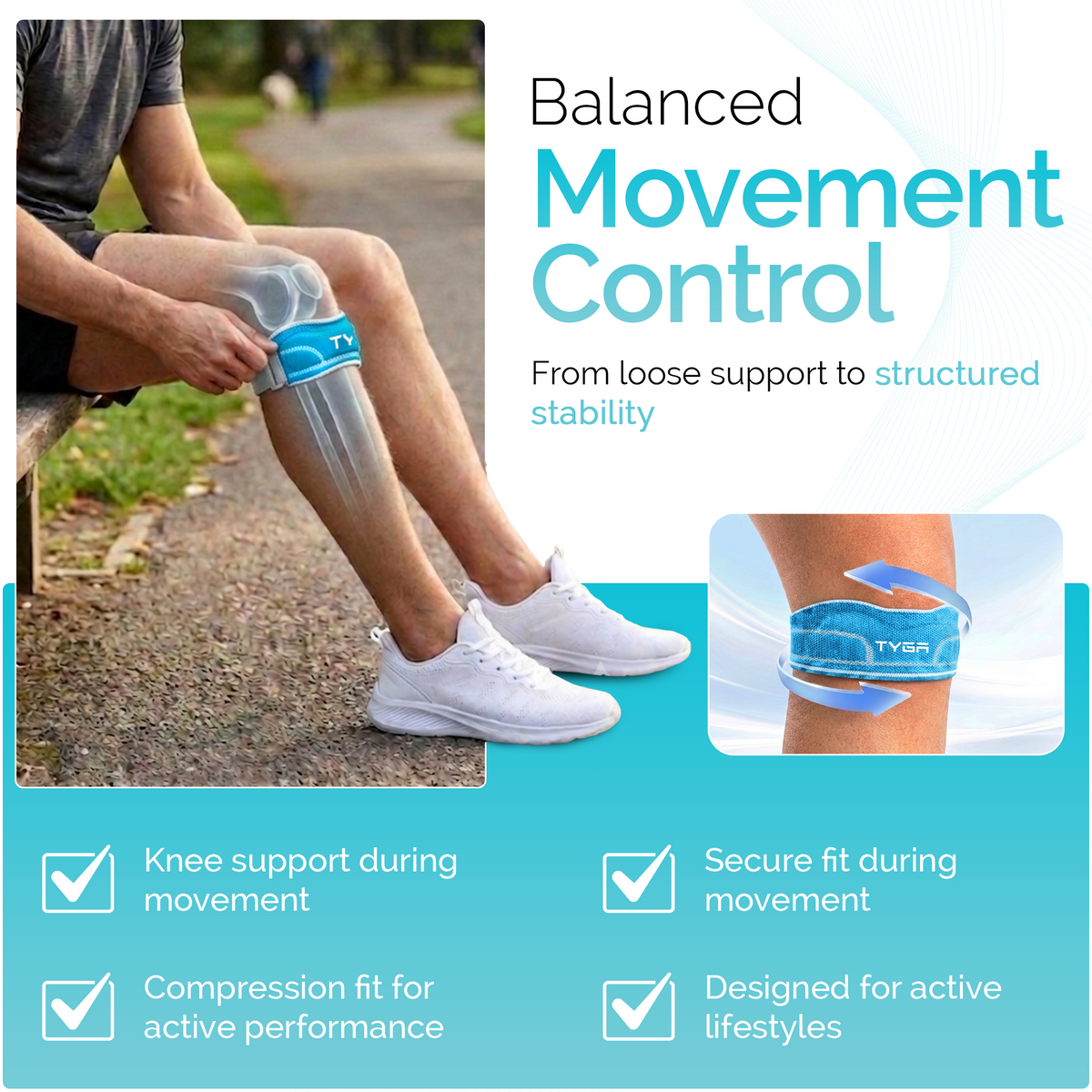 Knee Strap with Silicone Support Pad, Adjustable Patella Support, Blue, 1 Pair