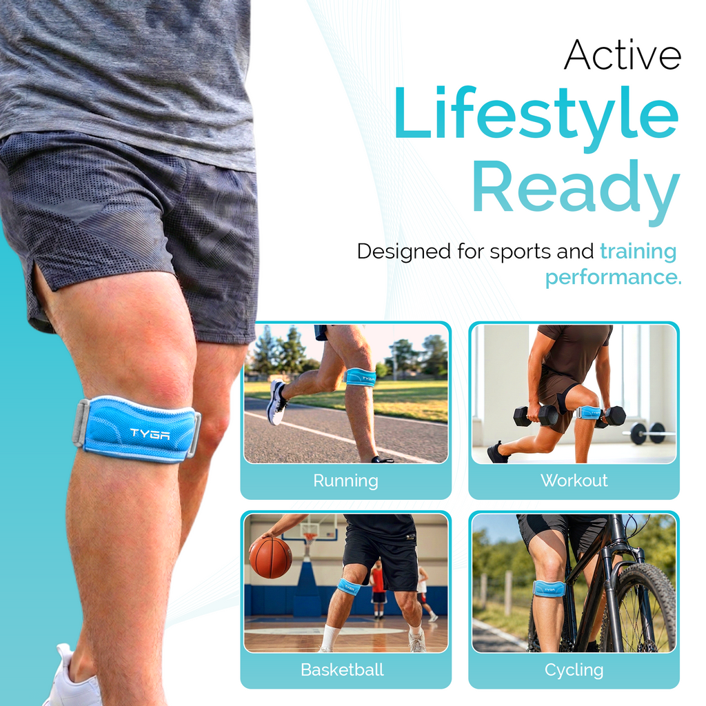 Knee Strap with Silicone Support Pad, Adjustable Patella Support, Blue, 1 Pair