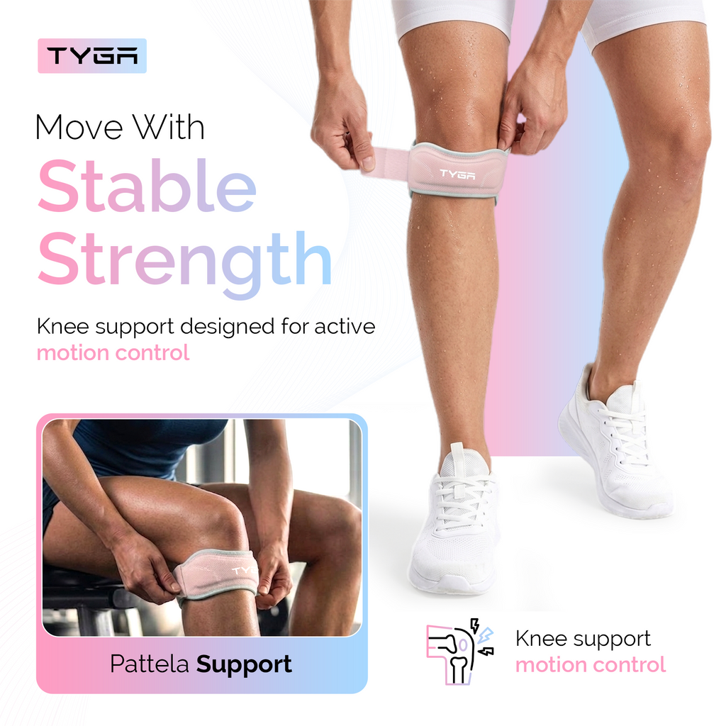 Knee Strap with Silicone Support Pad, Adjustable Patella Support, Pink, 1 Pair
