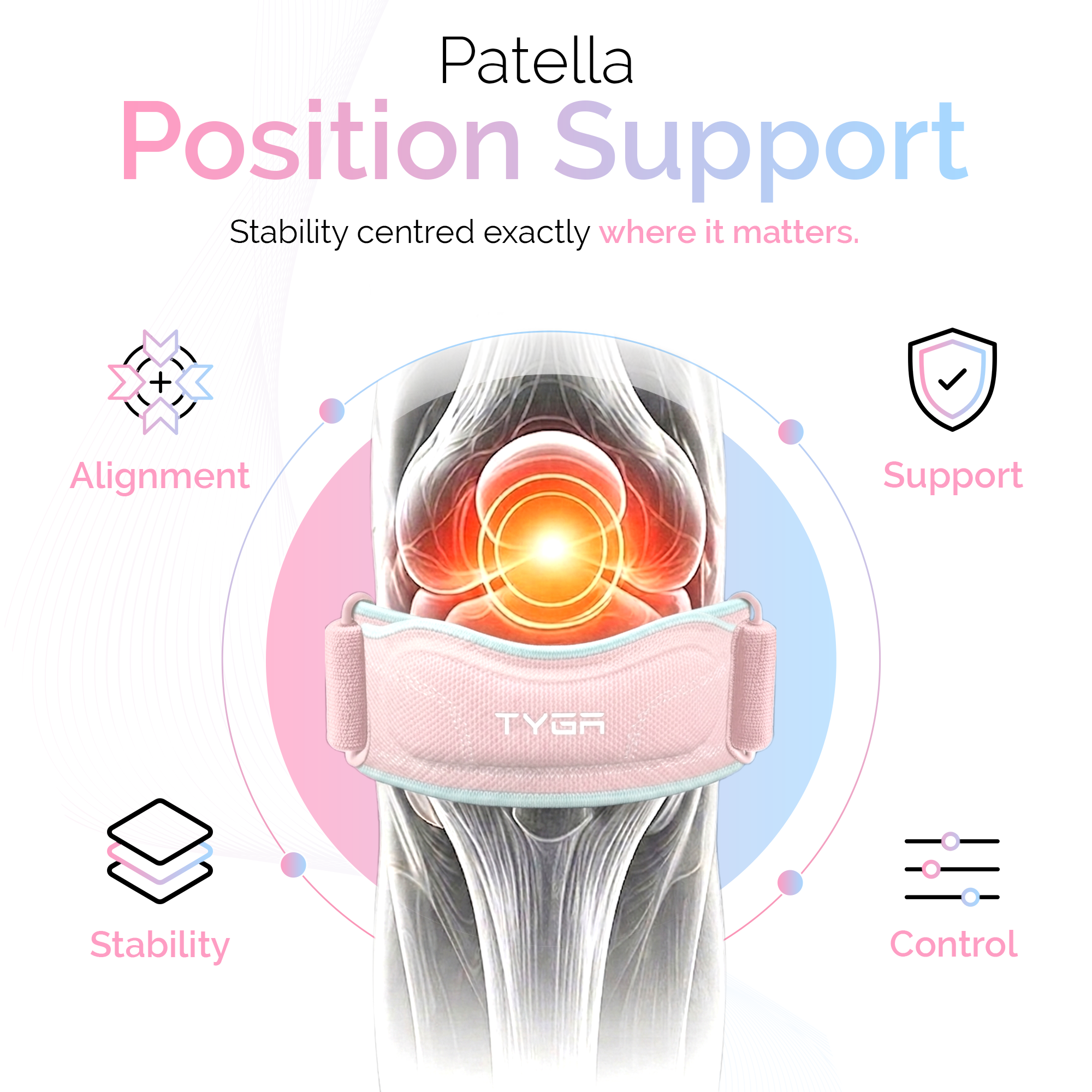 Knee Strap with Silicone Support Pad, Adjustable Patella Support, Pink, 1 Pair