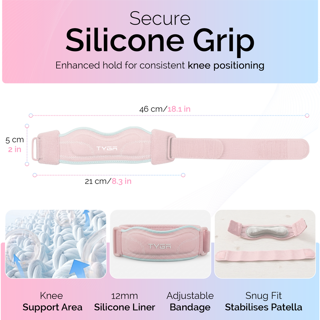 Knee Strap with Silicone Support Pad, Adjustable Patella Support, Pink, 1 Pair