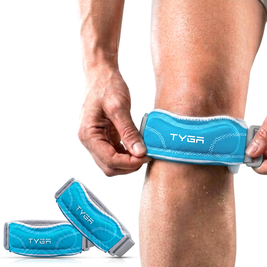 Knee Strap with Silicone Support Pad, Adjustable Patella Support, Blue, 1 Pair