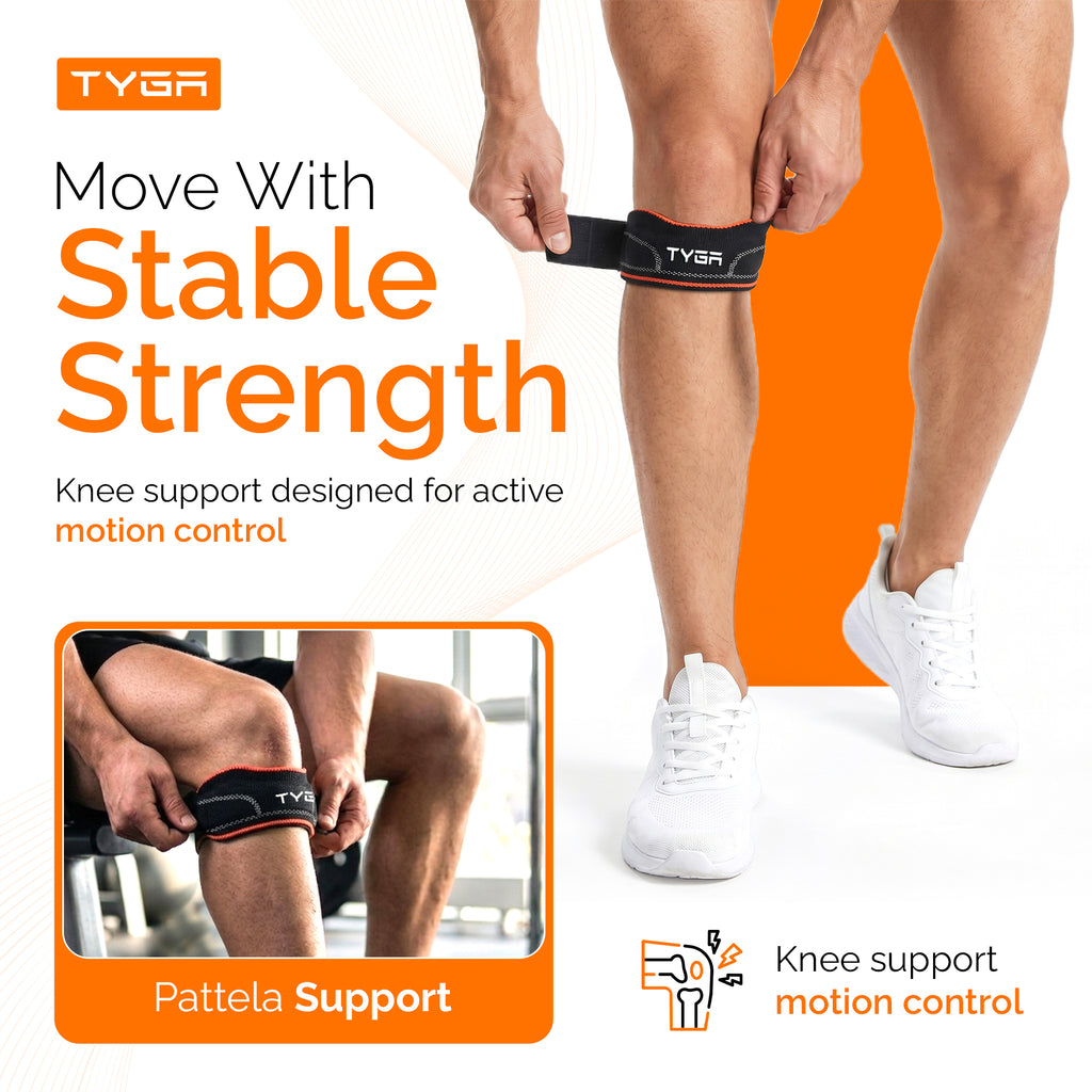 Knee Strap with Silicone Support Pad, Adjustable Patella Support, Black, 1 Pair