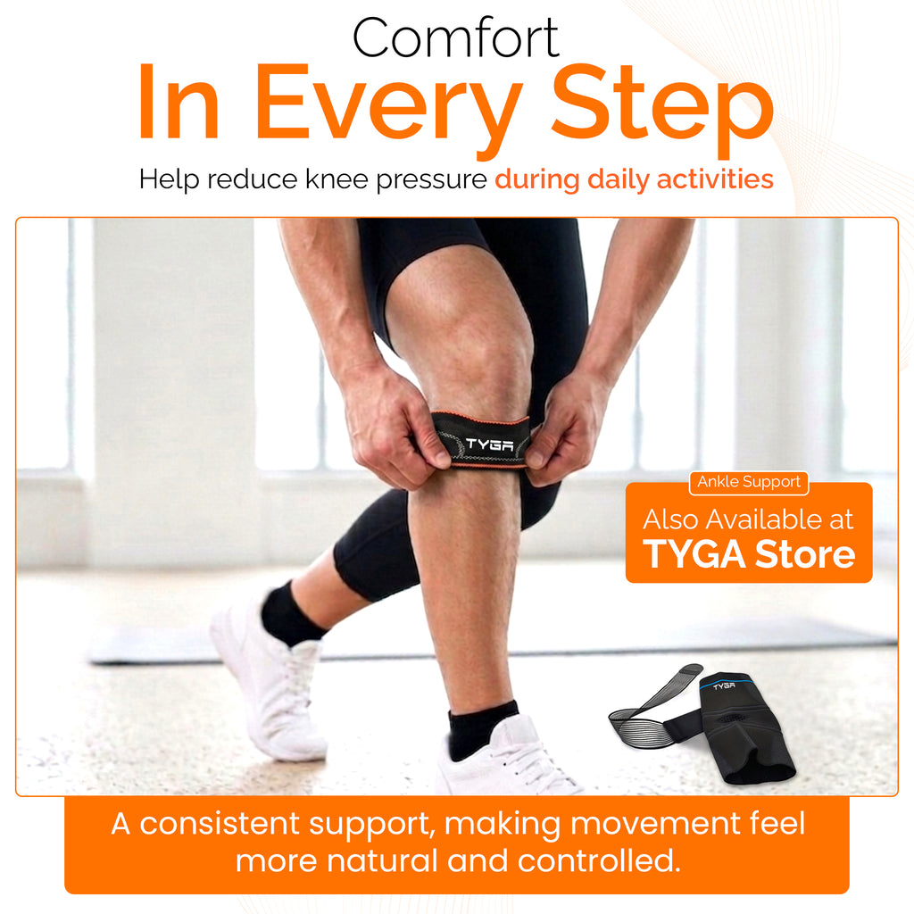 Knee Strap with Silicone Support Pad, Adjustable Patella Support, Black, 1 Pair