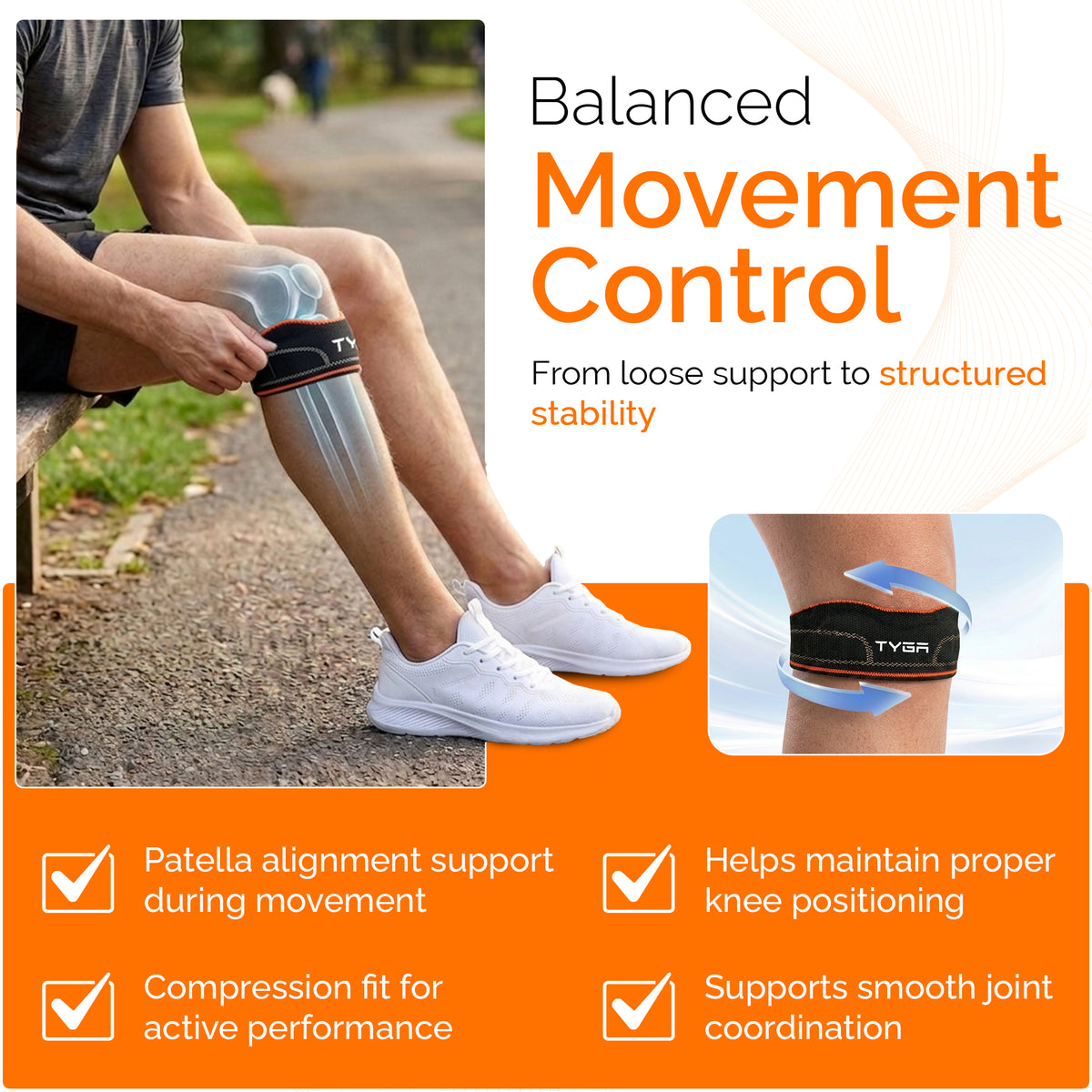 Knee Strap with Silicone Support Pad, Adjustable Patella Support, Black, 1 Pair
