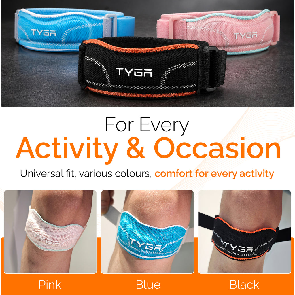 Knee Strap with Silicone Support Pad, Adjustable Patella Support, Black, 1 Pair
