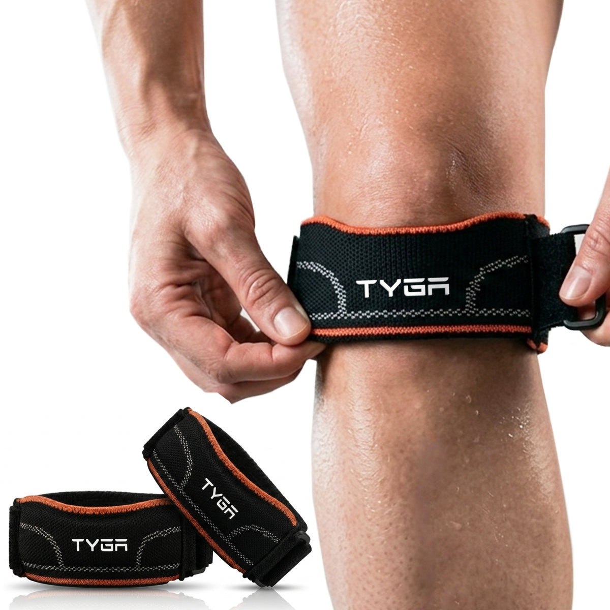 Knee Strap with Silicone Support Pad, Adjustable Patella Support, Black, 1 Pair