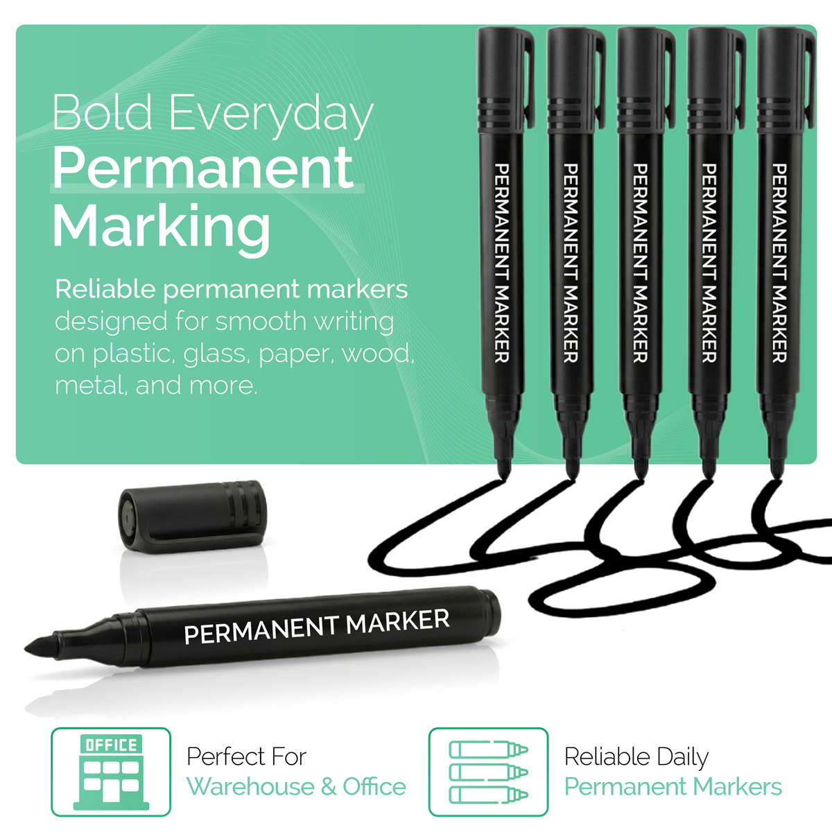 Permanent Marker Pens, Bullet Tip, Black, Pack of 10