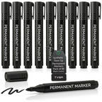 Permanent Marker Pens, Bullet Tip, Black, Pack of 10