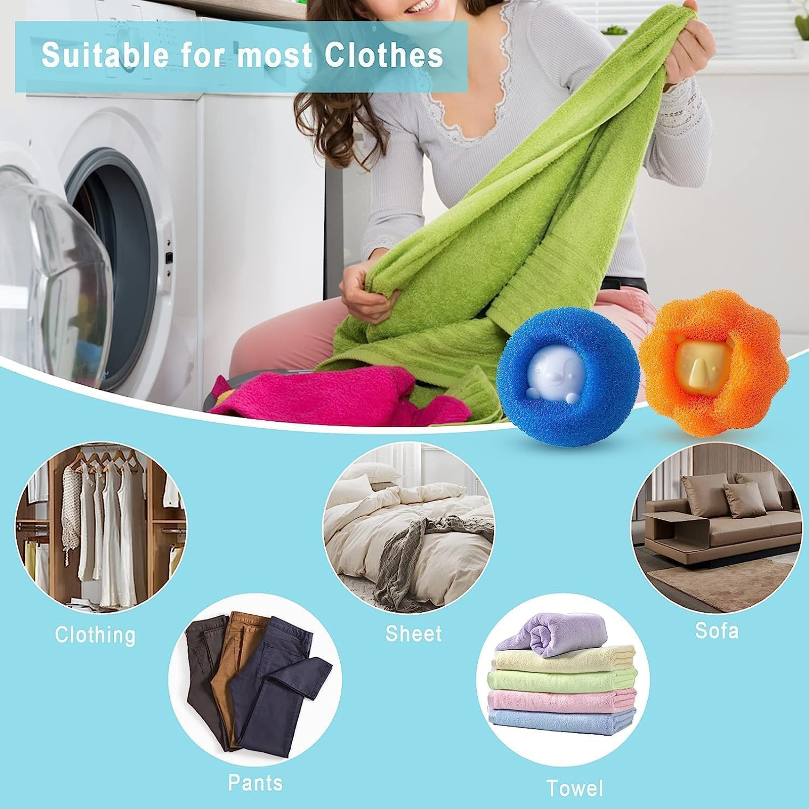 Pet Hair Removal Laundry Balls, Fabric Care Aid, Pack of 6