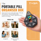 7 Day Weekly Pill Box, Large Compartments, Easy Open, Black