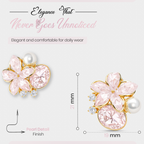 Pink Floral Pearl Earrings, Gold Tone Flower Stud with Crystal Detail, 1 Pair