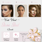 Pink Floral Pearl Earrings, Gold Tone Flower Stud with Crystal Detail, 1 Pair