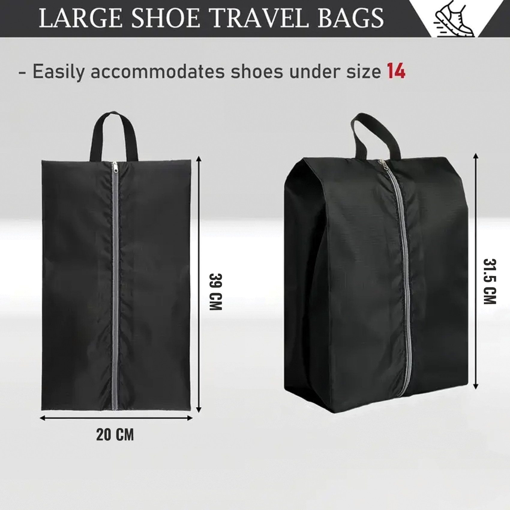 Portable Shoe Bag, Travel Storage Organizer, Black, Pack of 1