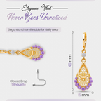 Purple Crystal Teardrop Earrings, Gold Tone Filigree Drop, 1 Pair