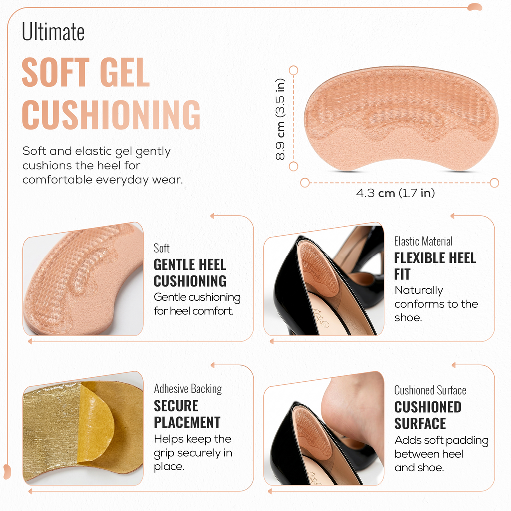 Heel Grips, Self Adhesive TPE Gel Cushion Pads, 1 Pair