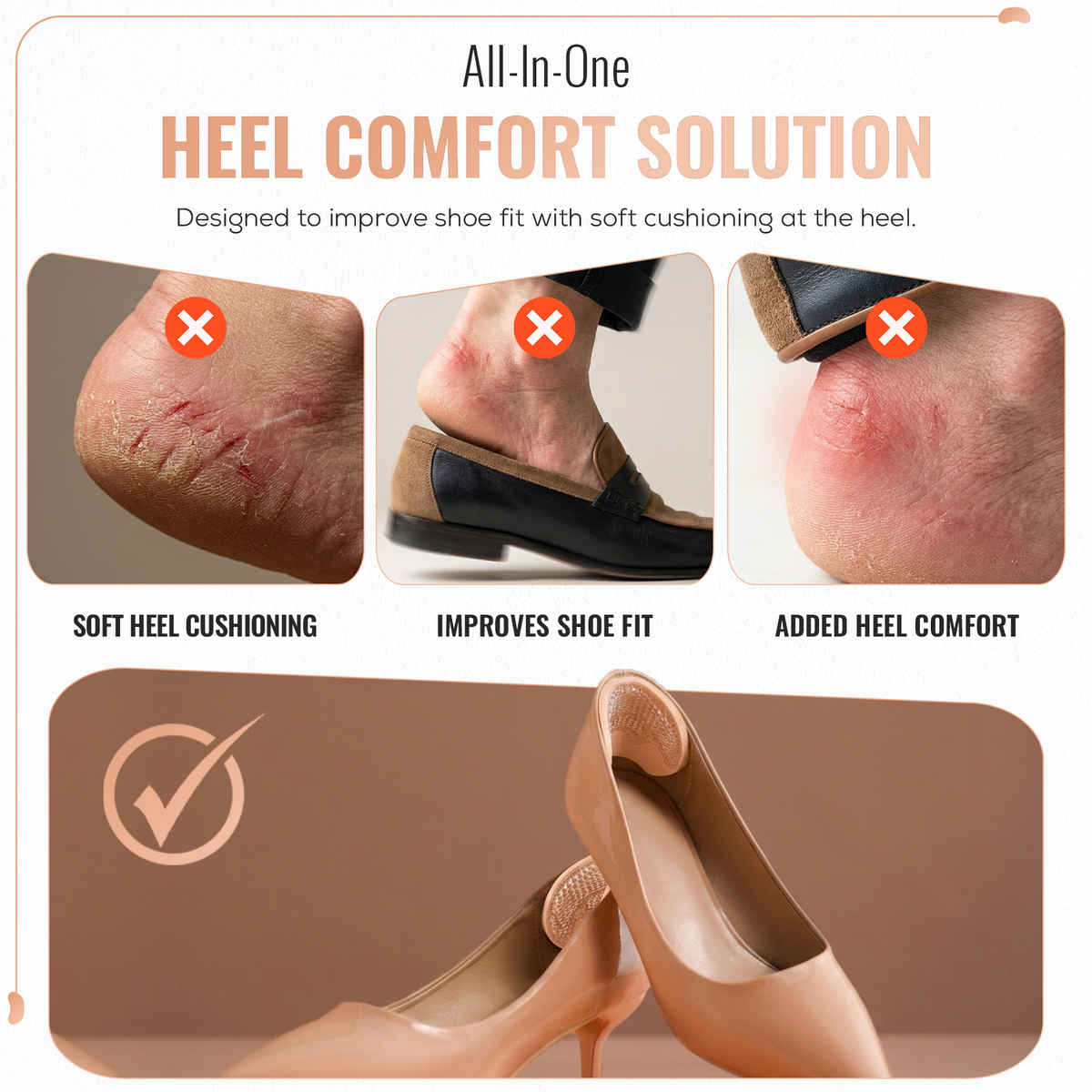 Heel Grips, Self Adhesive TPE Gel Cushion Pads, 1 Pair