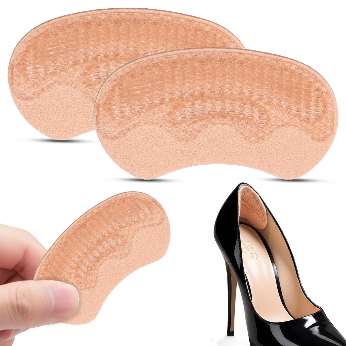 Heel Grips, Self Adhesive TPE Gel Cushion Pads, 1 Pair