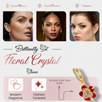 Red Floral Crystal Drop Earrings, Gold Tone Dangle Design, 1 Pair