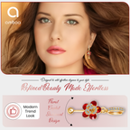 Red Floral Crystal Drop Earrings, Gold Tone Dangle Design, 1 Pair