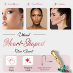 Red Heart Drop Earrings, Gold Tone Crystal Heart & Leaf Detail, 1 Pair