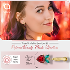 Red Heart Drop Earrings, Gold Tone Crystal Heart & Leaf Detail, 1 Pair