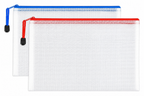 A4 clear zipper file pouch, blue and red edges, pack of 2