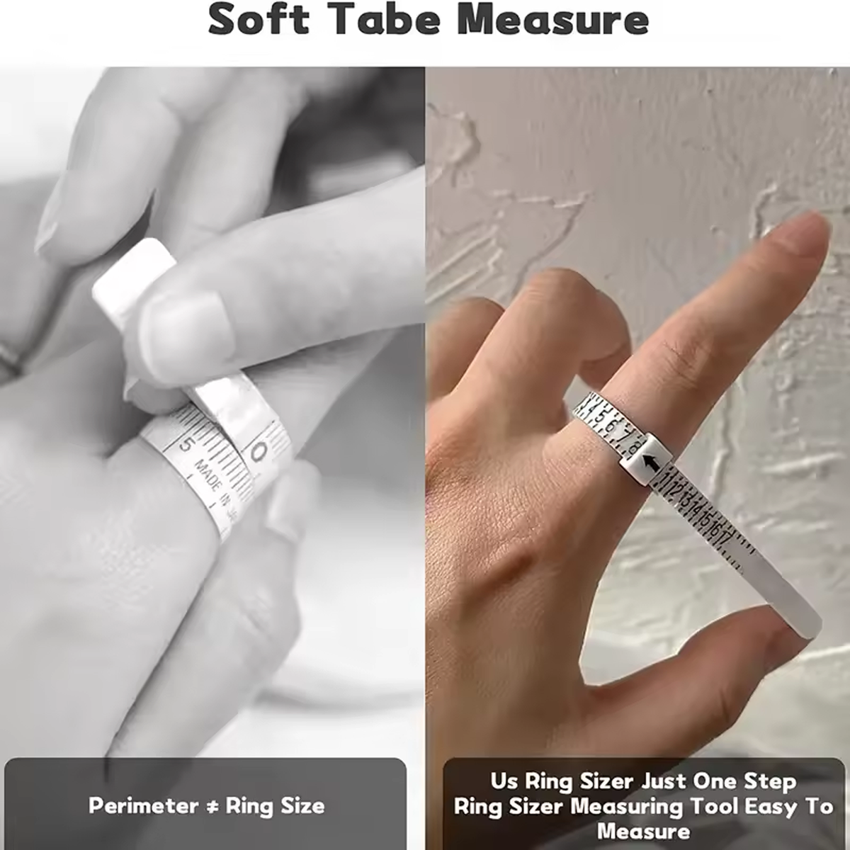 Plastic Ring Sizer Tool, Reusable Finger Measuring Tape, UK Sizes B½ - Z+9