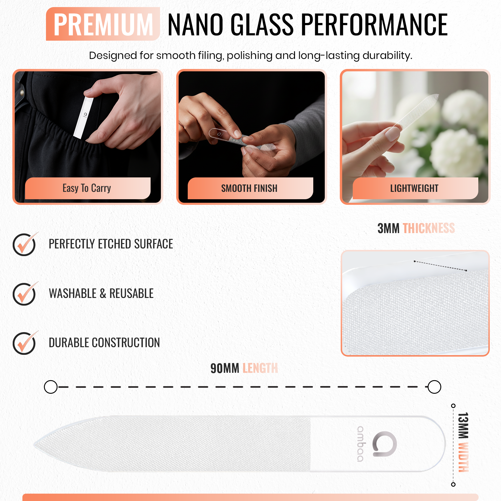 Glass Foot & Nail Care Set, Nano Foot File & Glass Nail Files, Set of 3