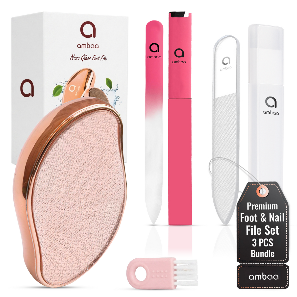 Glass Foot & Nail Care Set, Nano Foot File & Glass Nail Files, Set of 3