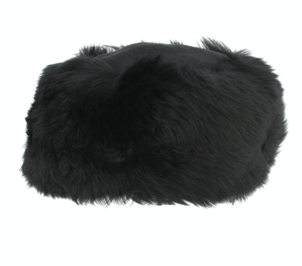 Women’s Sheepskin Cossack Style Hat, Double Face Crown, Black