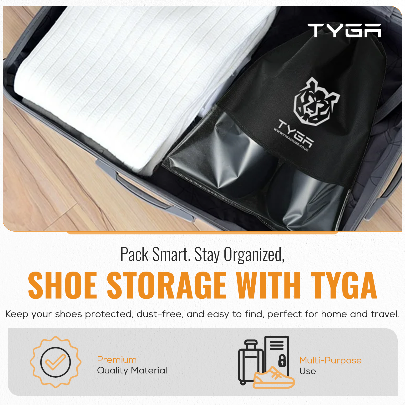 Shoe Storage Bags with Clear Window, Drawstring Design, Black, Pack of 5