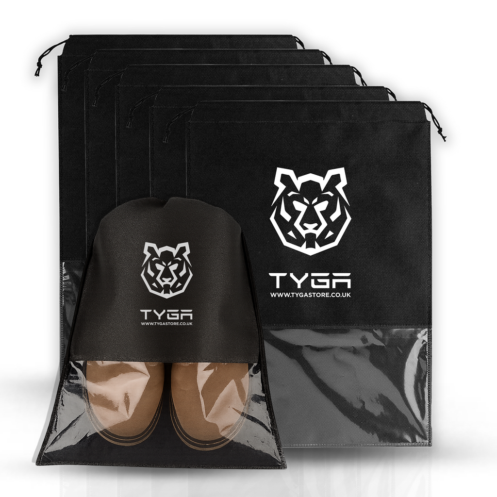 Shoe Storage Bags with Clear Window, Drawstring Design, Black, Pack of 5