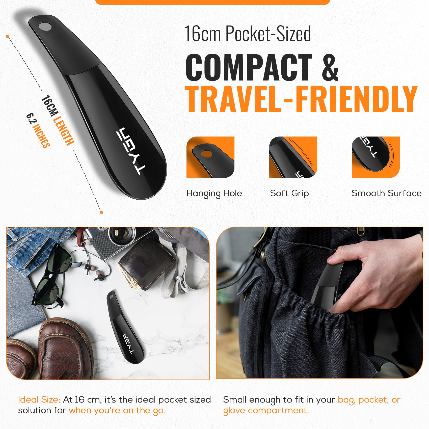 Plastic Shoe Horn Set, Snap Proof Flexible Design, 16cm & 43cm