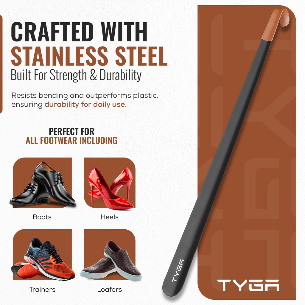 Extra Long Metal Shoe Horn with Leather Strap, 80cm