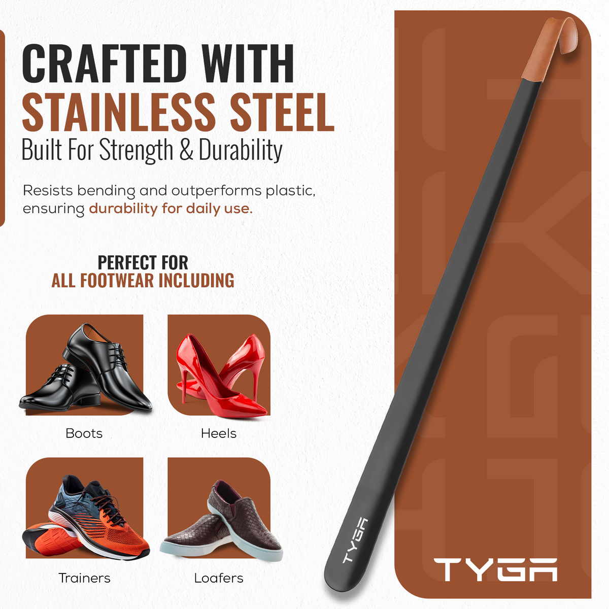 Extra Long Metal Shoe Horn with Leather Strap, 80cm