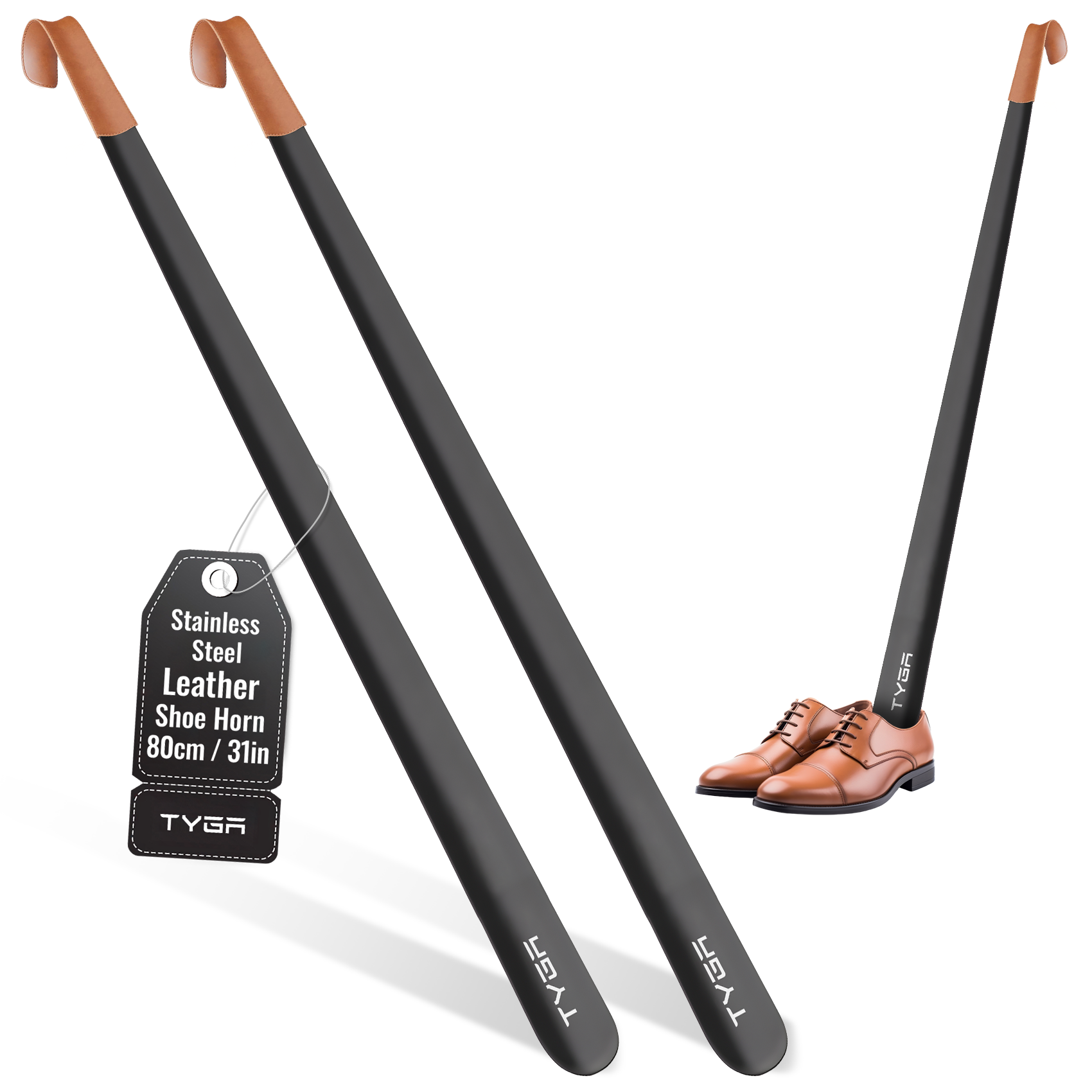 Extra Long Metal Shoe Horn with Leather Strap, 80cm