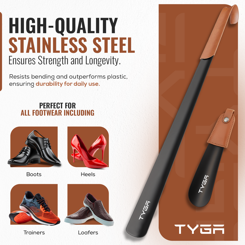 Metal Shoe Horn Set, Short & Extra Long, Comfort Grip, 17cm & 58cm