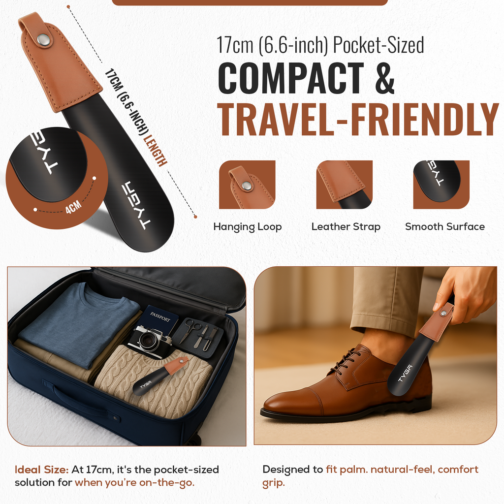 Metal Shoe Horn Set, Short & Extra Long, Comfort Grip, 17cm & 58cm