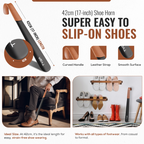 Metal Shoe Horn Set, Extra Long Handles, Leather Strap, 42cm & 58cm