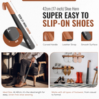 Metal Shoe Horn Set, Long Handled with Leather Strap, 17cm & 42cm