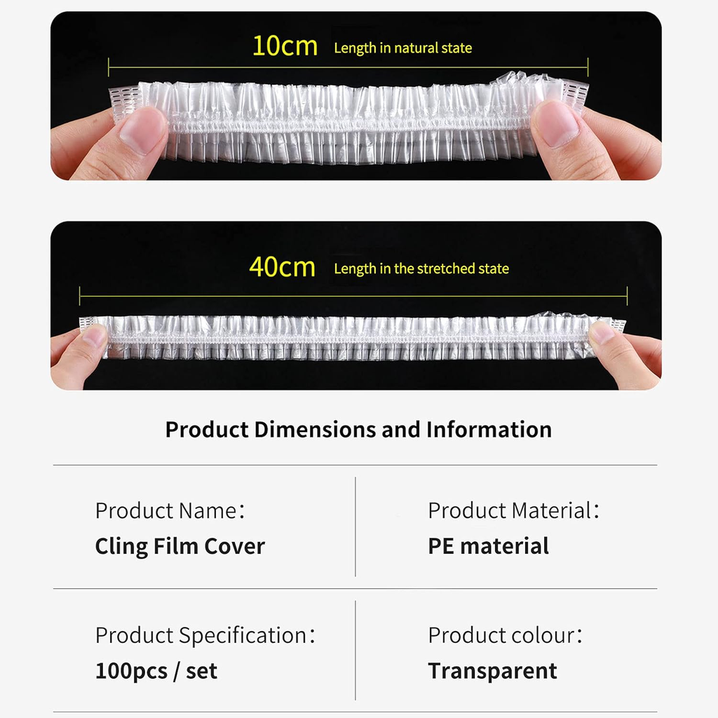 Disposable Elastic Food Covers, Secure Bowl Wraps, Pack of 100