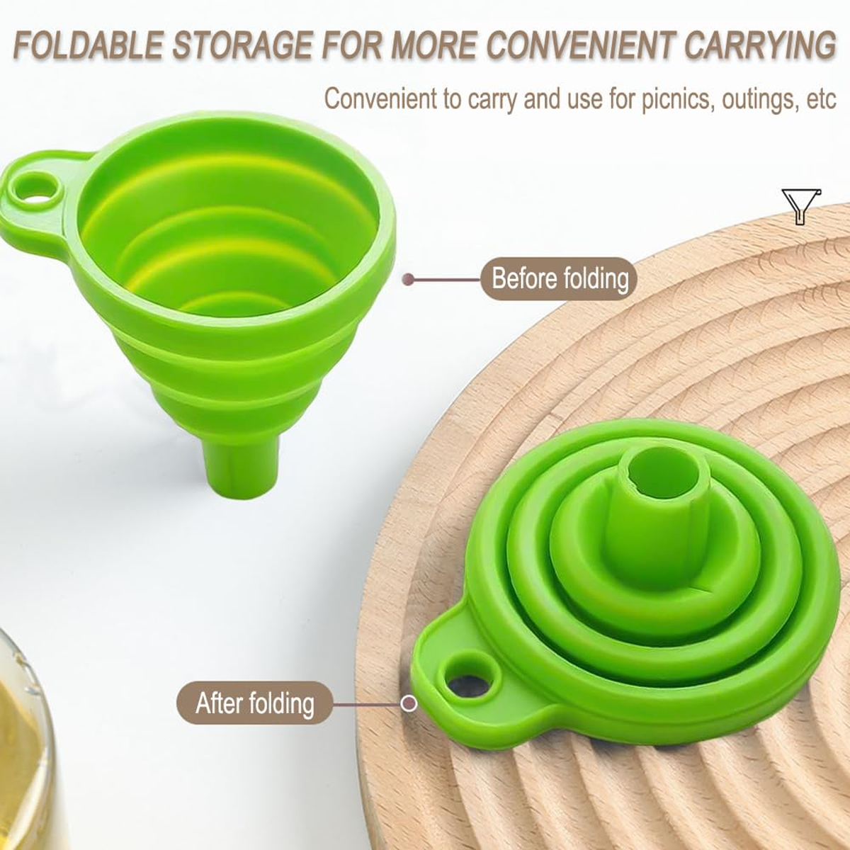 Collapsible Silicone Funnel with Lids, Easy Pour Design, Pack of 1