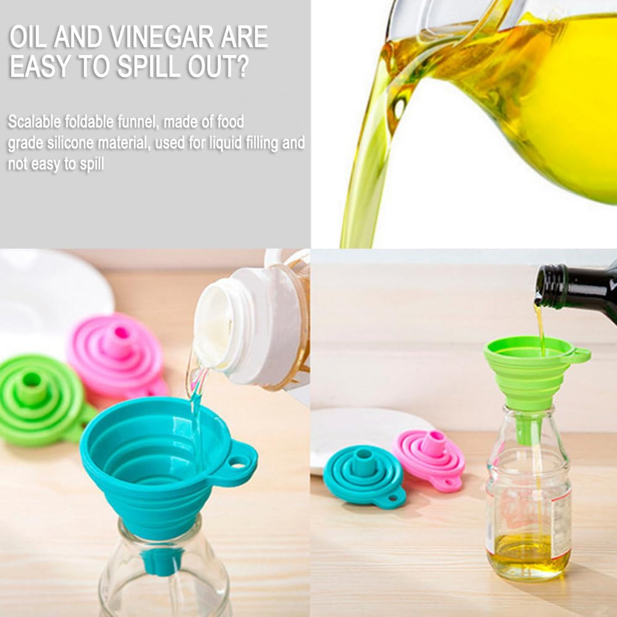 Collapsible Silicone Funnel with Lids, Easy Pour Design, Pack of 1