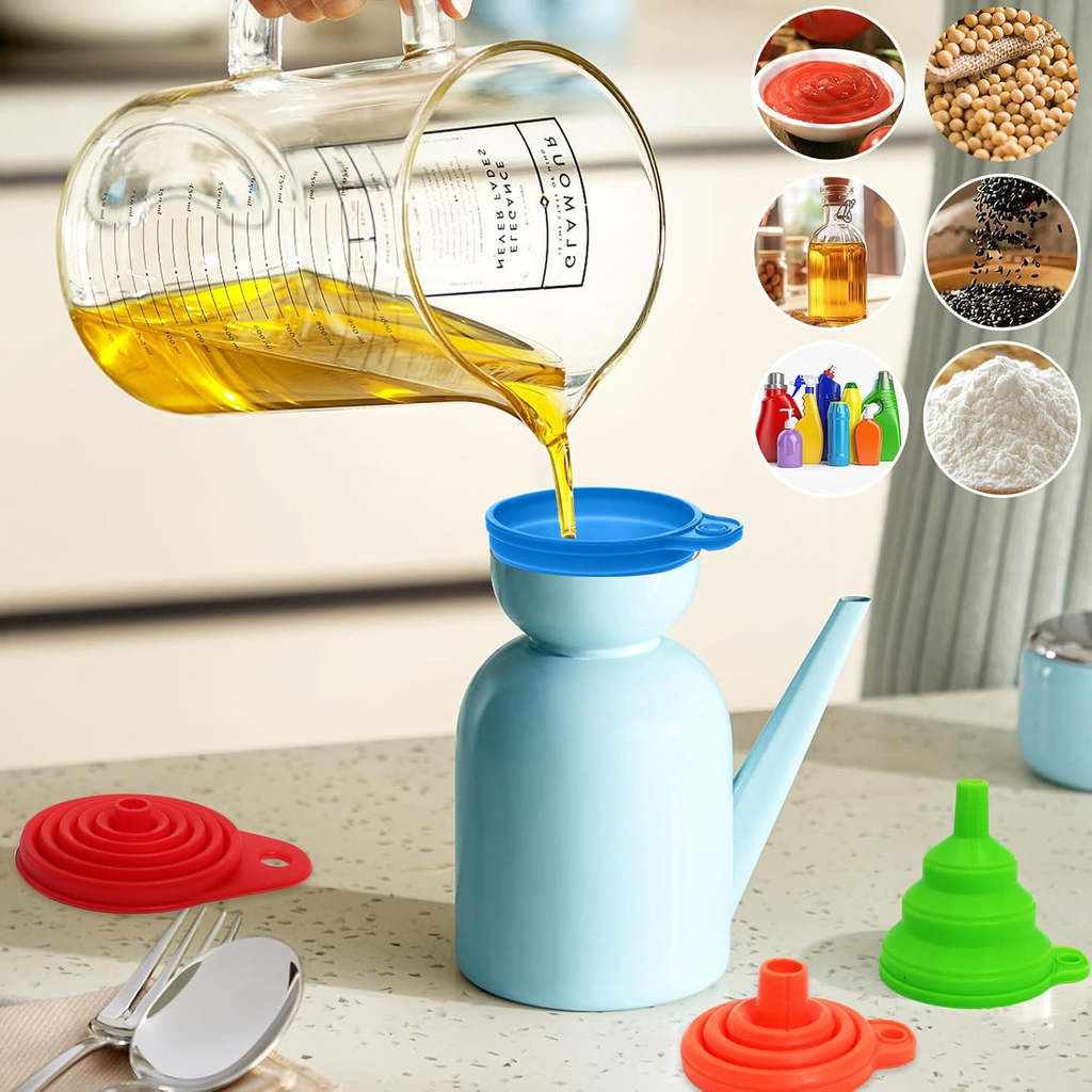 Collapsible Silicone Funnel with Lids, Easy Pour Design, Pack of 1