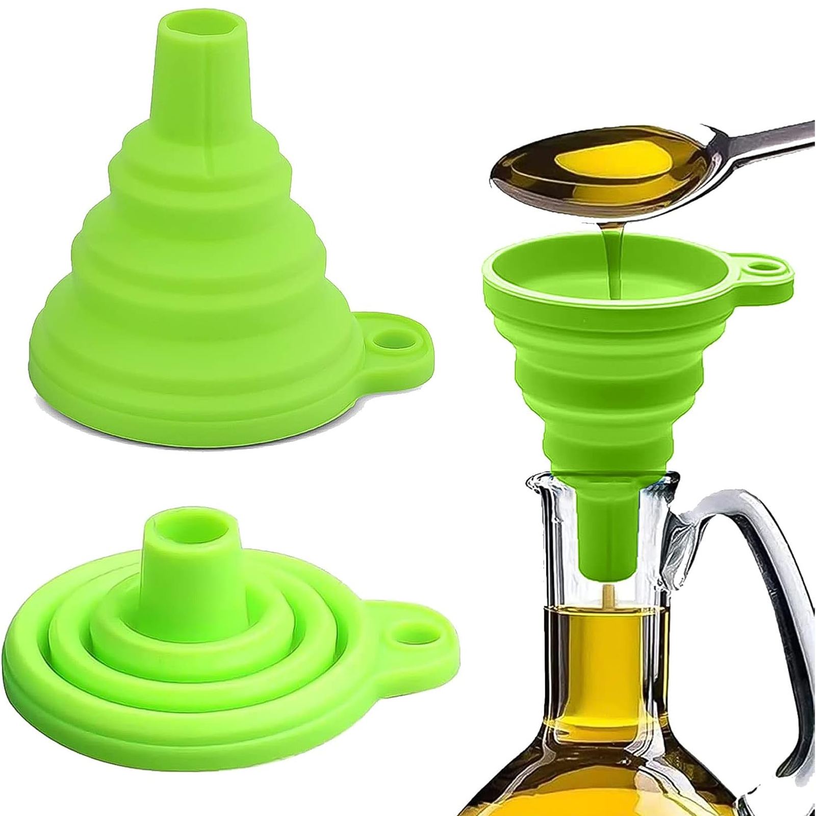 Collapsible Silicone Funnel with Lids, Easy Pour Design, Pack of 1