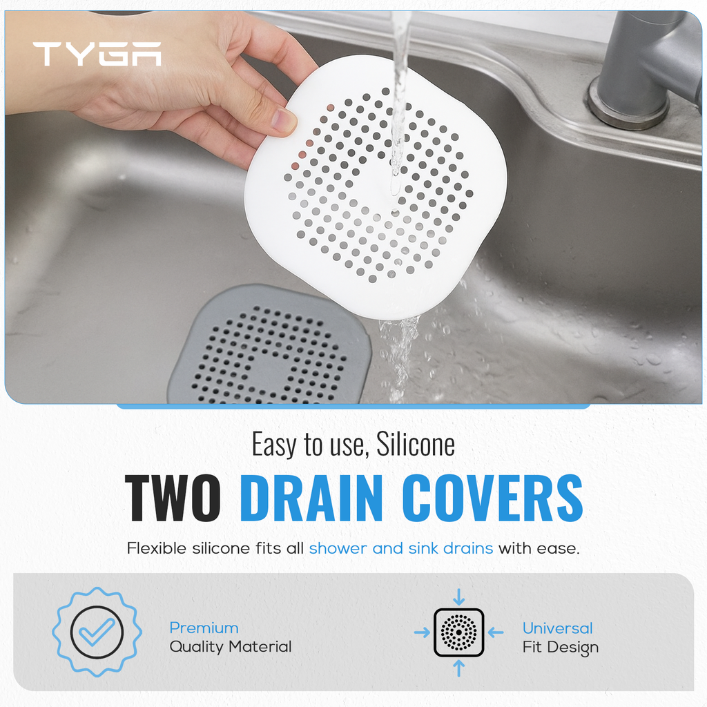 Durable Silicone Drain Cover, Anti Clogging Hair Catcher, 1 Pair